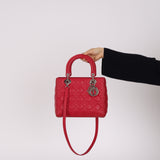 Dior 2015 Raspberry Lambskin Cannage Small Lady Dior