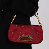 Ultra-Rare Christian Dior 1999 Embroidered Burgundy Satin Malice Bag