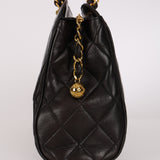Chanel Bowling Bag Black Lambskin 1996 24K GP