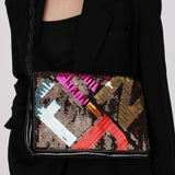 Fendi Multicolor Logo Sequin Patent Flap