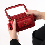 Chanel 2022 Ruby Caviar Polly Pocket East West Top Vanity With Chain