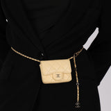 Chanel 2020 Butter Yellow Lambskin Belt Bag Card Holder on Chain
