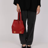 Rare Chanel 2010 Ruby Caviar Triple CC Bucket Bag
