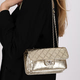 Chanel 2012 Metallic Champagne Crinkled Calfskin Accordion Small Clam Flap