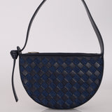 Limited Edition Bottega Veneta Blue Abyss Denim and Leather Intrecciato Mini Sunrise Shoulder Bag