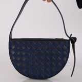 Limited Edition Bottega Veneta Blue Abyss Denim and Leather Intrecciato Mini Sunrise Shoulder Bag