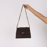 Chanel Trapezoid Single Flap Dark Brown Lambskin 1994 24K GP