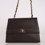 Chanel Trapezoid Single Flap Dark Brown Lambskin 1994 24K GP