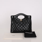 Chanel Mini 31 Shopping Bag Black Shiny Crinkled Calfskin 2024 GHW