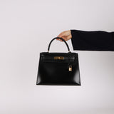 Hermès 1987 Noir Box Kelly 28 Sellier GHW
