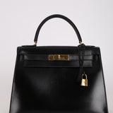 Hermès 1987 Noir Box Kelly 28 Sellier GHW