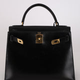 Hermès 1987 Noir Box Kelly 28 Sellier GHW