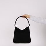 Gucci Black Suede Bamboo Top Handle Tote Bag
