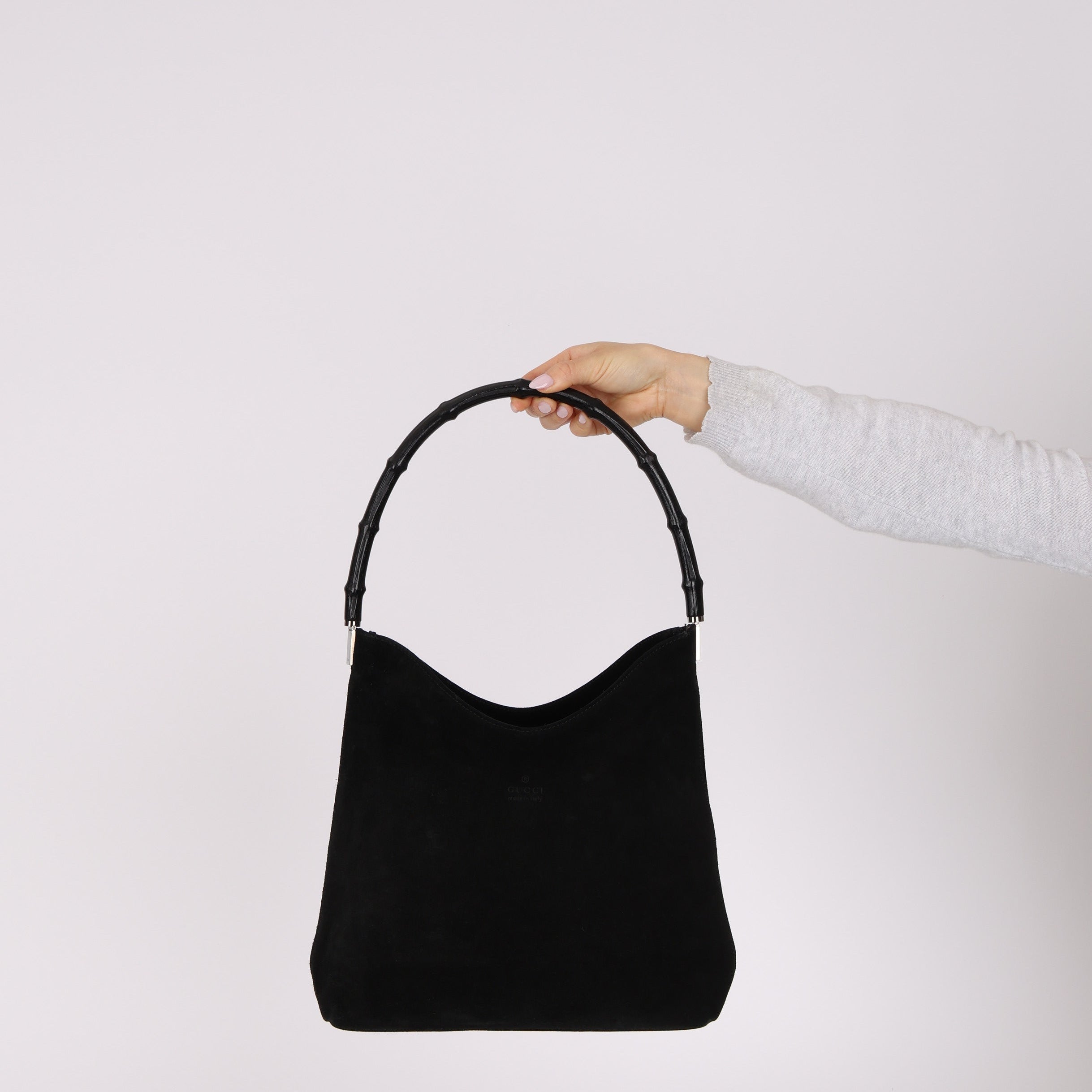 Gucci Black Suede Bamboo Top Handle Tote Bag