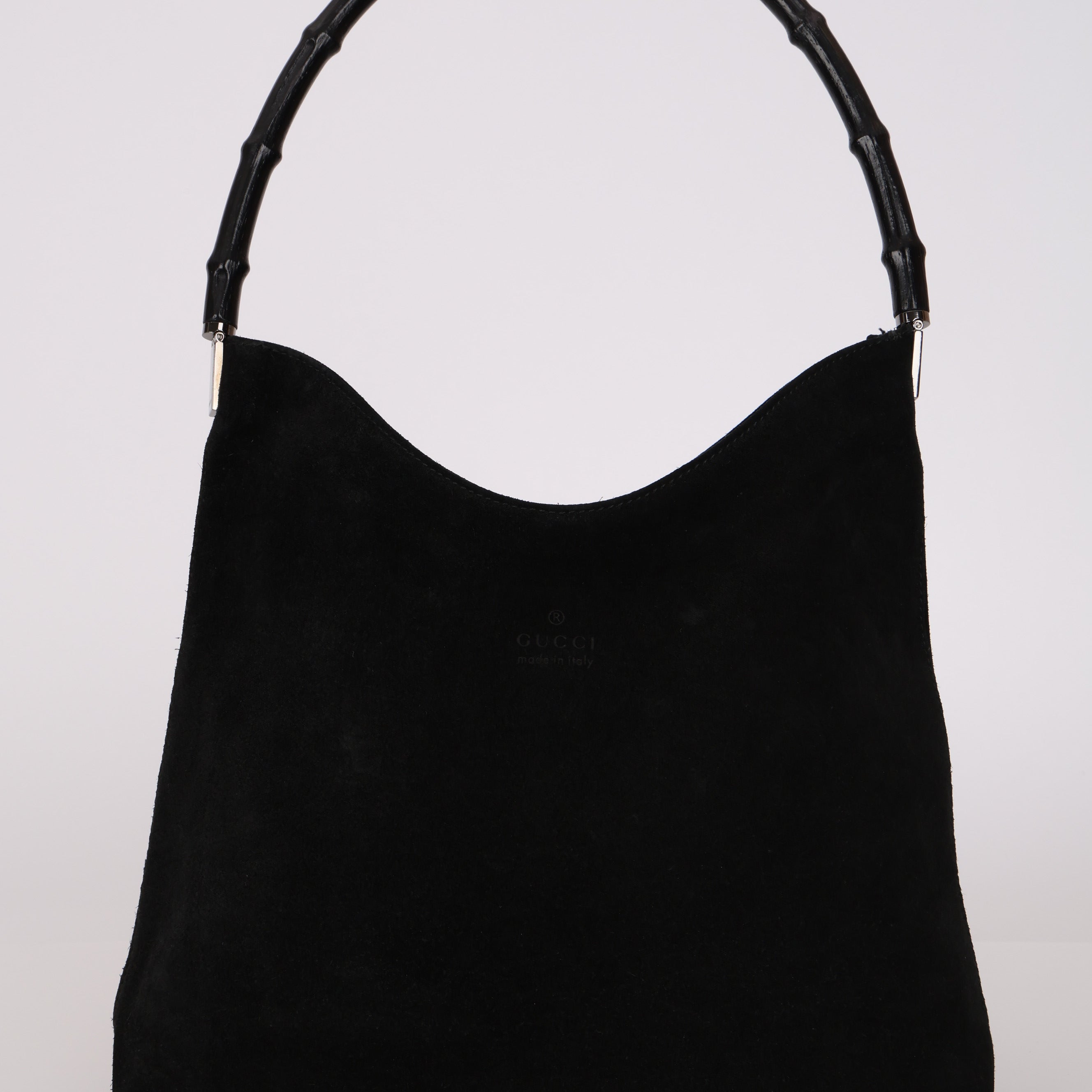 Gucci Black Suede Bamboo Top Handle Tote Bag