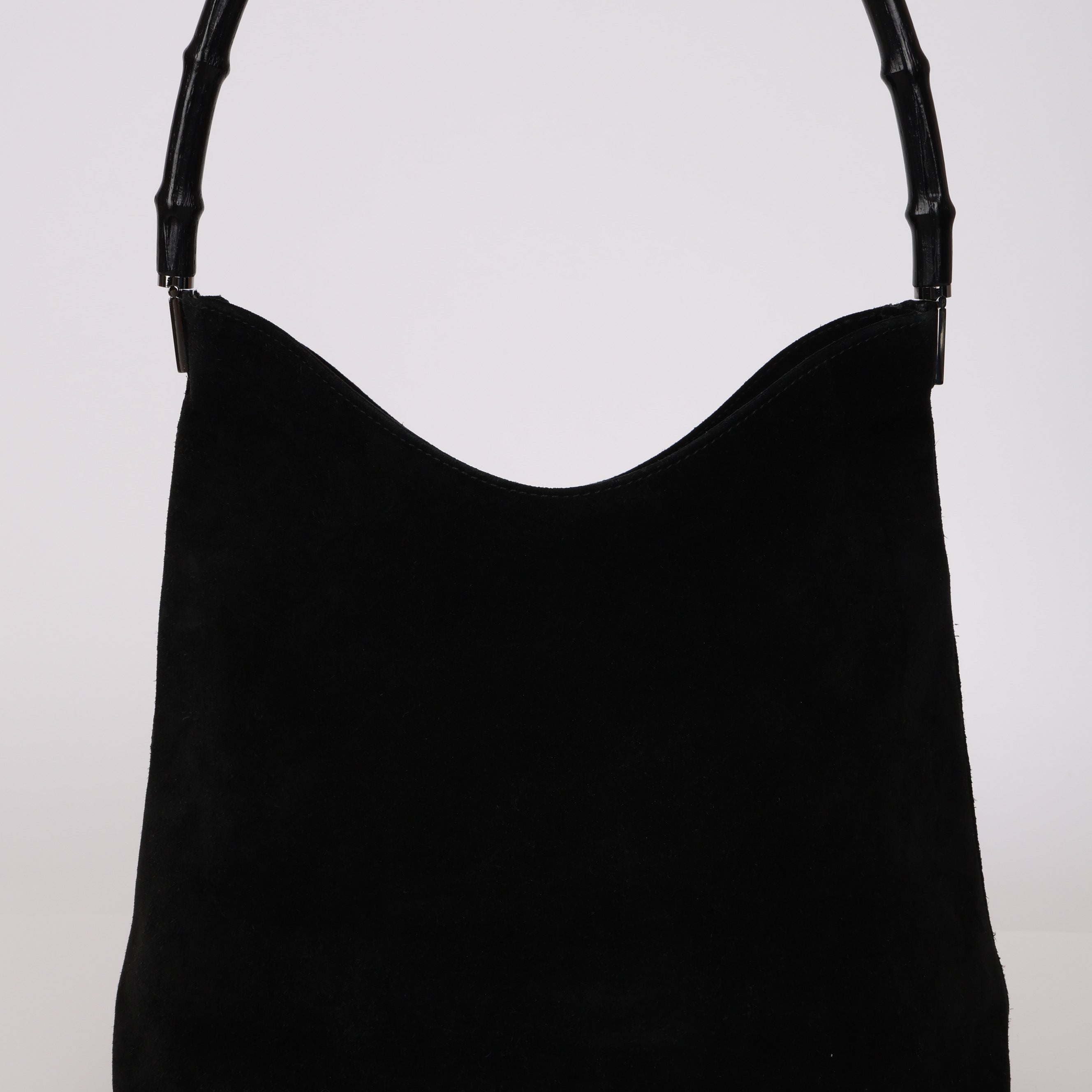 Gucci Black Suede Bamboo Top Handle Tote Bag