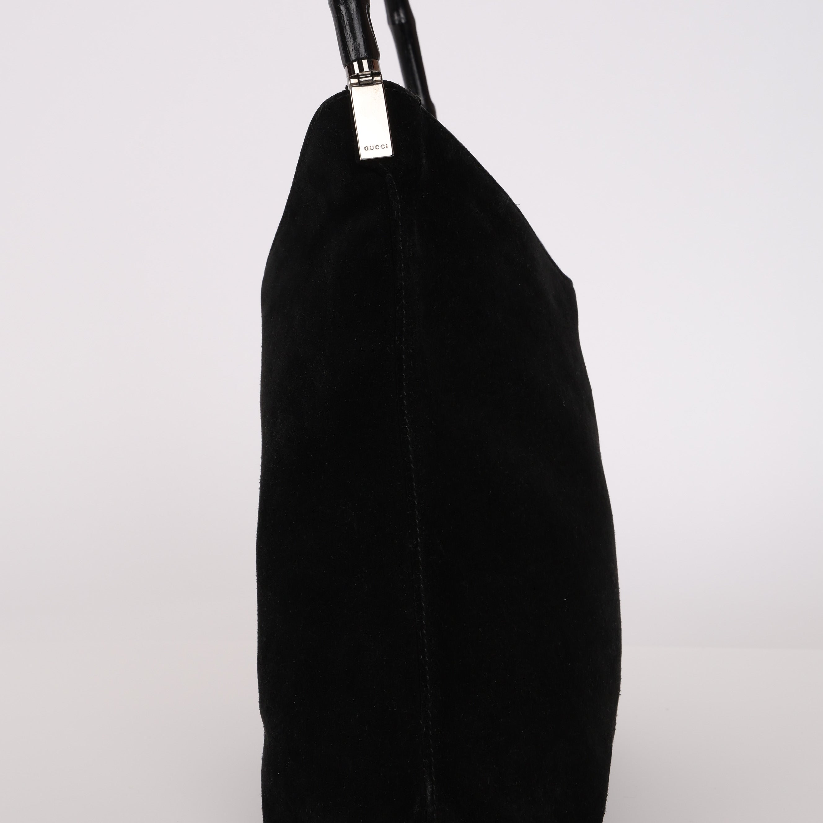 Gucci Black Suede Bamboo Top Handle Tote Bag