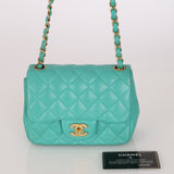 Chanel Mini Square Flap Teal Lambskin 2019 AGHW