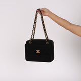 Chanel Front Pocket Shoulder Bag Black Jersey 1994 24K GP