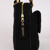 Chanel Front Pocket Shoulder Bag Black Jersey 1994 24K GP