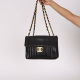 Chanel Jumbo Mademoiselle Single Flap Black Caviar 1993 24K GP