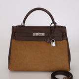 Limited Edition Hermès 2007 Ebene Vautour Evercalf and Blond Troika Kelly 32 PHW