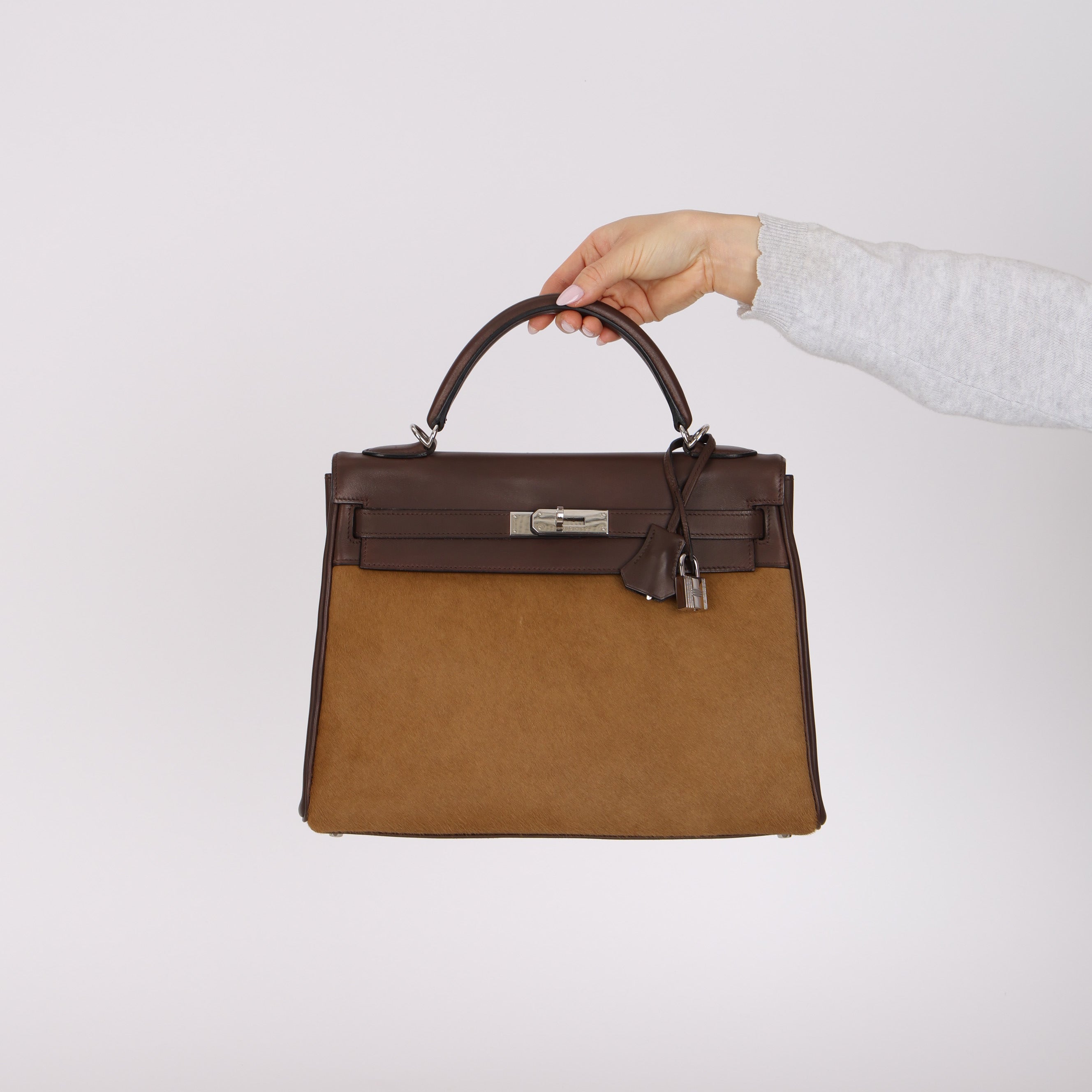 Limited Edition Hermès 2007 Ebene Vautour Evercalf and Blond Troika Kelly 32 PHW