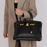 Hermès 2002 Noir Ardennes Retourne Birkin 35 GHW