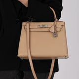 Ultra-Rare Hermès 2015 Argile Tadelakt Kelly Sellier 28 Guilloche PHW