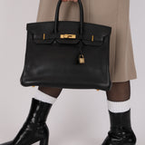 Hermès 2002 Noir Ardennes Retourne Birkin 35 GHW