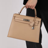 Ultra-Rare Hermès 2015 Argile Tadelakt Kelly Sellier 28 Guilloche PHW