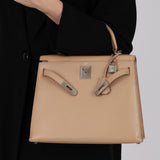 Ultra-Rare Hermès 2015 Argile Tadelakt Kelly Sellier 28 Guilloche PHW
