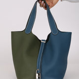 Limited Edition Hermès 2013 Vert Canopée and Bleu Thalassa Clemence Picotin 22 PHW