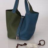 Limited Edition Hermès 2013 Vert Canopée and Bleu Thalassa Clemence Picotin 22 PHW