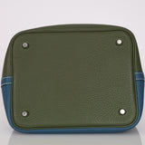 Limited Edition Hermès 2013 Vert Canopée and Bleu Thalassa Clemence Picotin 22 PHW