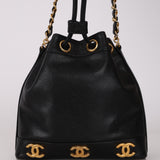 Rare Chanel 1996 Black Caviar Triple CC Mini Bucket Bag 24K GP