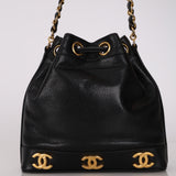 Rare Chanel 1996 Black Caviar Triple CC Mini Bucket Bag 24K GP