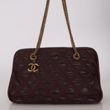Chanel 2011 Bordeaux Quilted Calfskin Stitch Triptych Small Bowling Bag