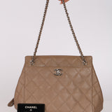 Chanel 1996 Dark Beige Caviar Turnlock Quilted Chain Tote