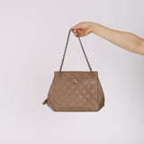Chanel 1996 Dark Beige Caviar Turnlock Quilted Chain Tote