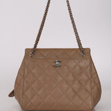 Chanel 1996 Dark Beige Caviar Turnlock Quilted Chain Tote