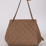 Chanel 1996 Dark Beige Caviar Turnlock Quilted Chain Tote
