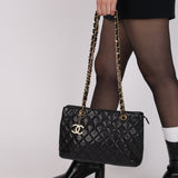Chanel 1989 Black Lambskin Quilted CC Tote Bag