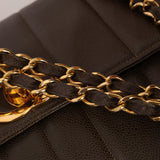 Chanel 1994 Chocolate Caviar Vertical Quilt Jumbo Single Flap 24K GP