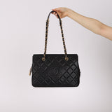 Chanel 2013 Black Lambskin Diamond CC Chain Tote