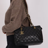 Chanel 1989 Black Lambskin Quilted CC Tote Bag
