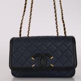 Chanel 2018 Navy Caviar Small CC Filigree Flap Bag