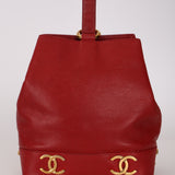Rare Chanel 2010 Ruby Caviar Triple CC Bucket Bag