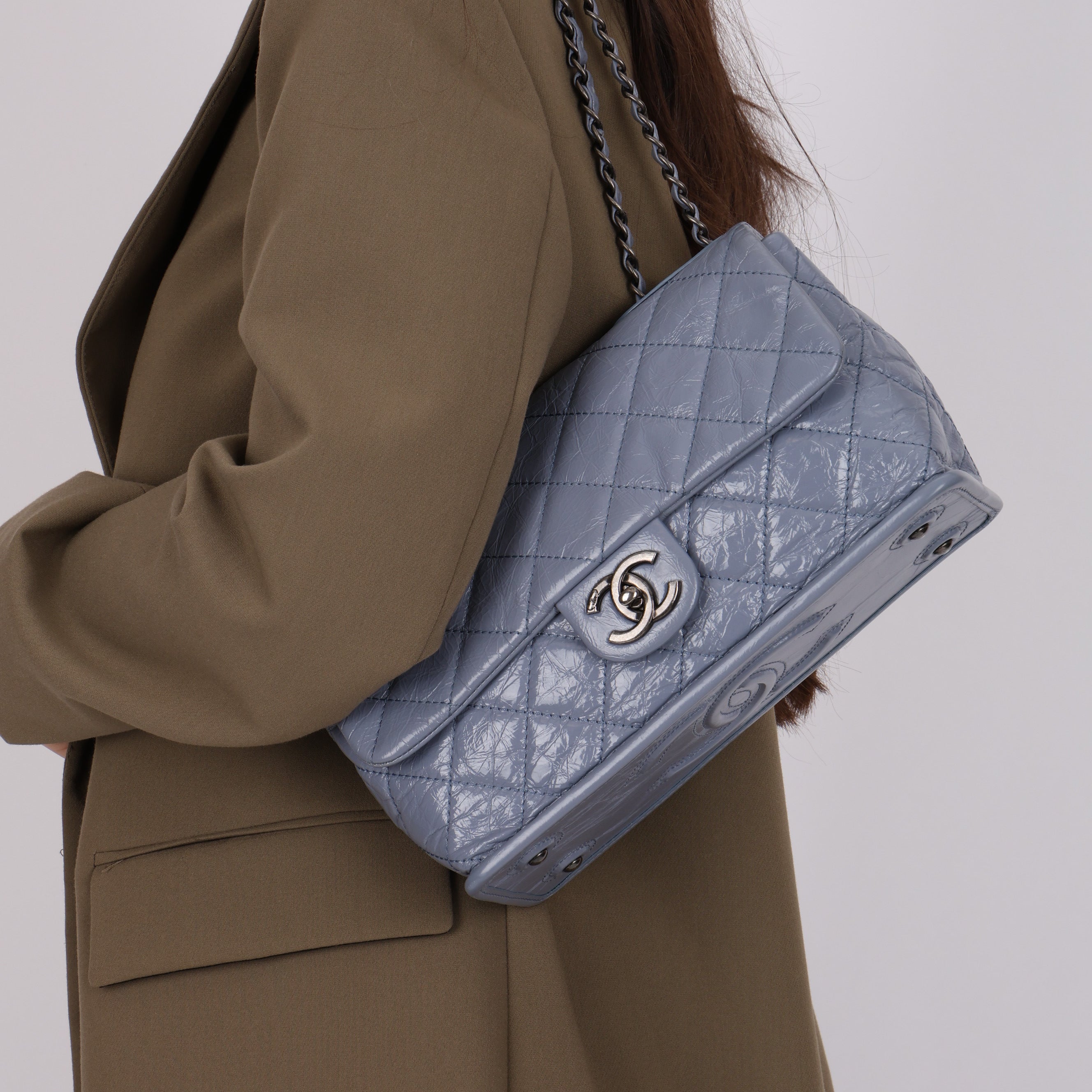 Chanel 2014 Deep Periwinkle Crinkle Calfskin Base Bag