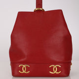 Rare Chanel 2010 Ruby Caviar Triple CC Bucket Bag